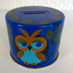 Vtge Bristow's of Devon Owl Metal 3"  Bank - Vibrant Colors, 1970's -VG Cond.
